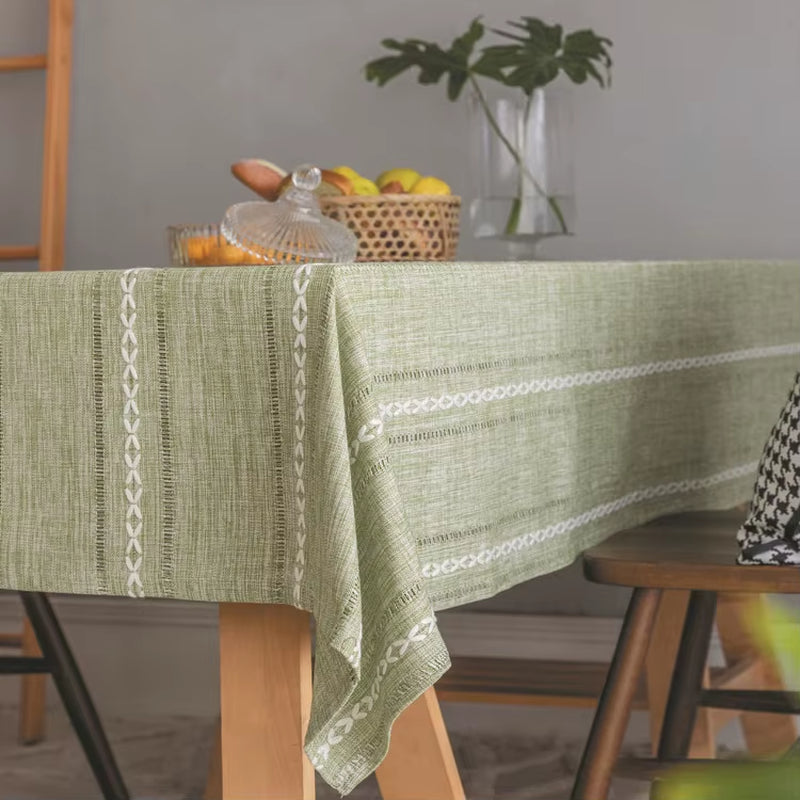 Cotton Linen Stripe Tassel Tablecloth Stain Resistant Dust-Proof Table Cover for Kitchen Dinning Tabletop Decoration Rectangular
