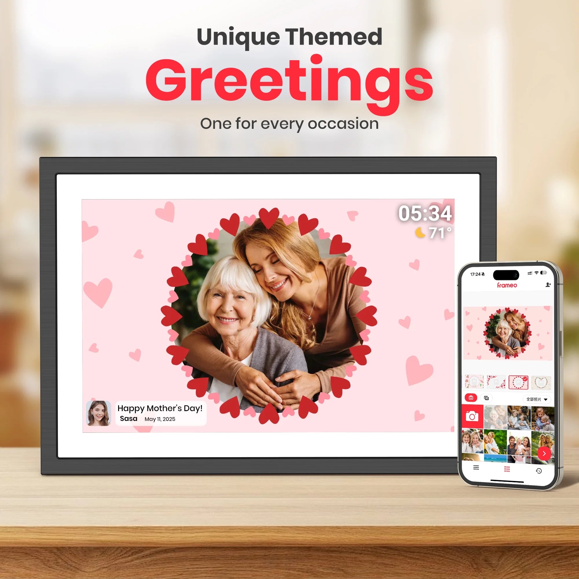 Frameo Wifi Digital Picture Frame, 10.1" Electronic Photo Frame with 1920X1200 FHD IPS Touchscreen, 64 GB Memory, Auto-Rotate, Send Photos and Videos from via Frameo App, Best Gift Choice!