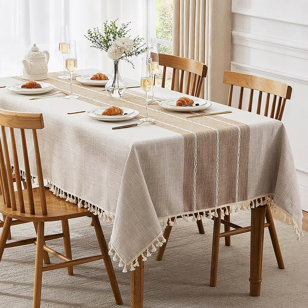 Linen Cotton Tablecloth round Rectangular Table Cloth Waterproof Table Cover for Dining Coffee Table Kitchen Room Decor