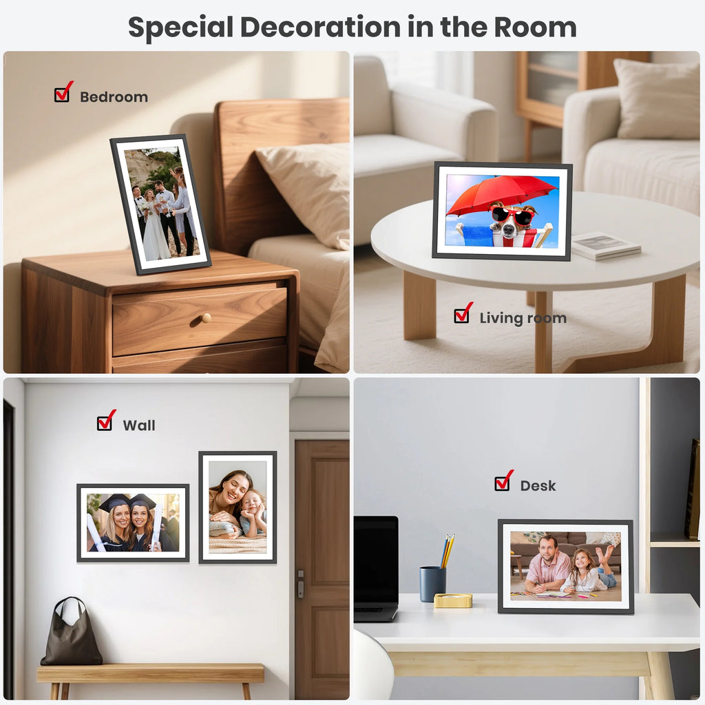 Frameo Wifi Digital Picture Frame, 10.1" Electronic Photo Frame with 1920X1200 FHD IPS Touchscreen, 64 GB Memory, Auto-Rotate, Send Photos and Videos from via Frameo App, Best Gift Choice!