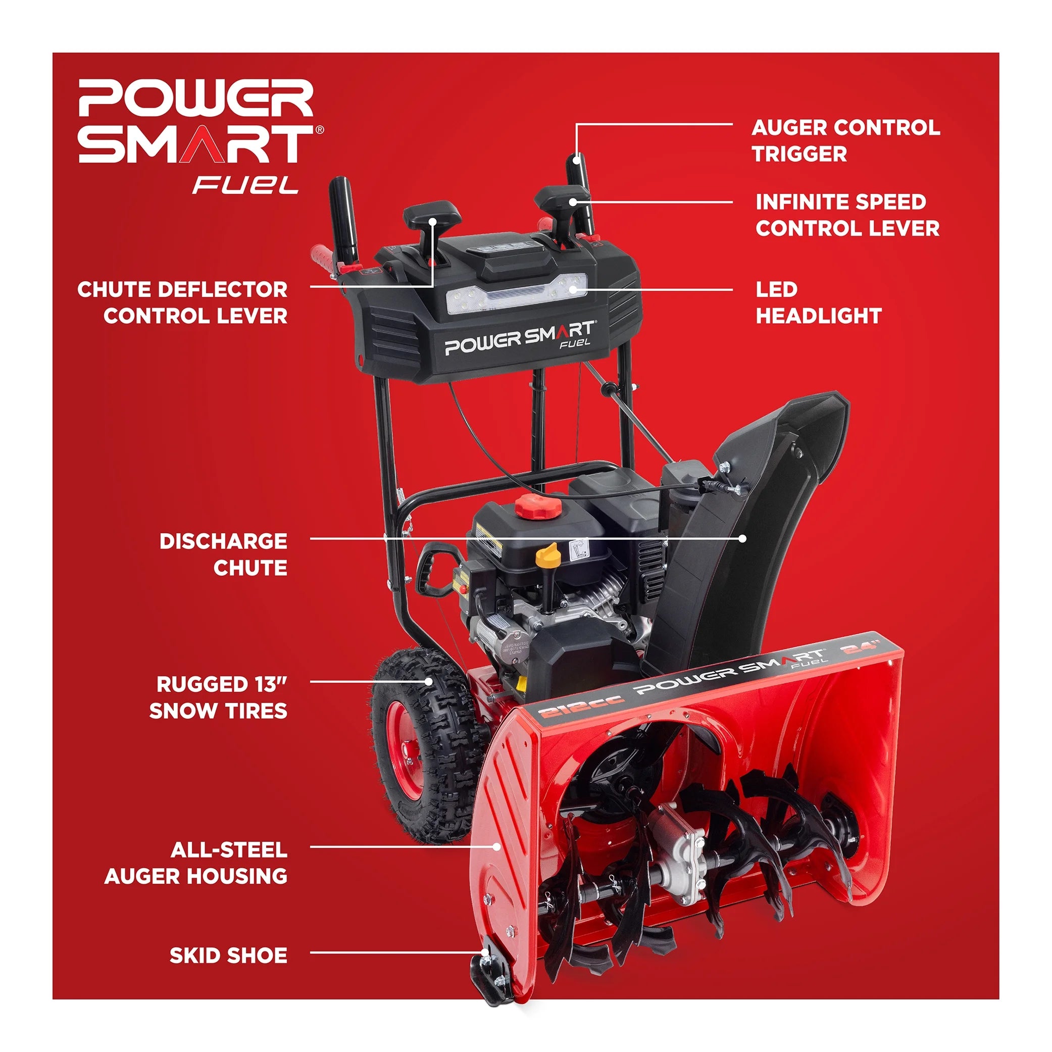 MB7109A 24 In. 212Cc 2-Stage Electric Start Gas Snow Blower W/Infinite Variable Speed