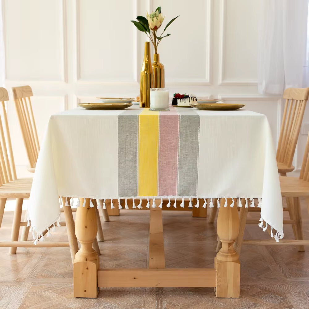 Linen Cotton Tablecloth round Rectangular Table Cloth Waterproof Table Cover for Dining Coffee Table Kitchen Room Decor
