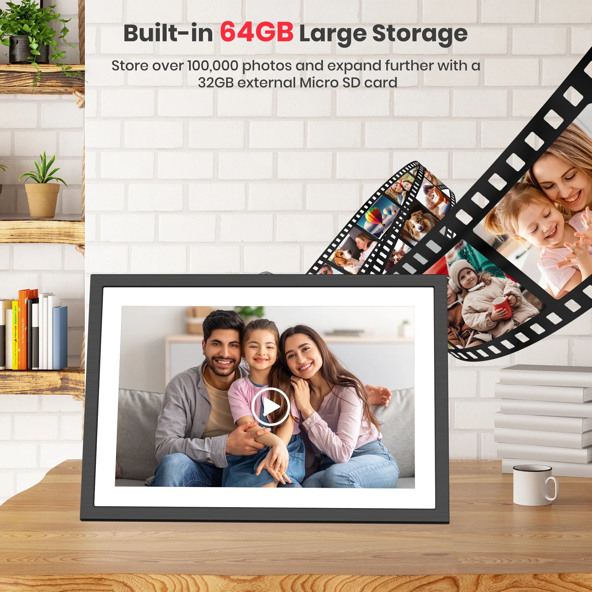 Frameo Wifi Digital Picture Frame, 10.1" Electronic Photo Frame with 1920X1200 FHD IPS Touchscreen, 64 GB Memory, Auto-Rotate, Send Photos and Videos from via Frameo App, Best Gift Choice!