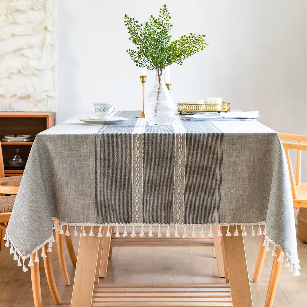Linen Cotton Tablecloth round Rectangular Table Cloth Waterproof Table Cover for Dining Coffee Table Kitchen Room Decor