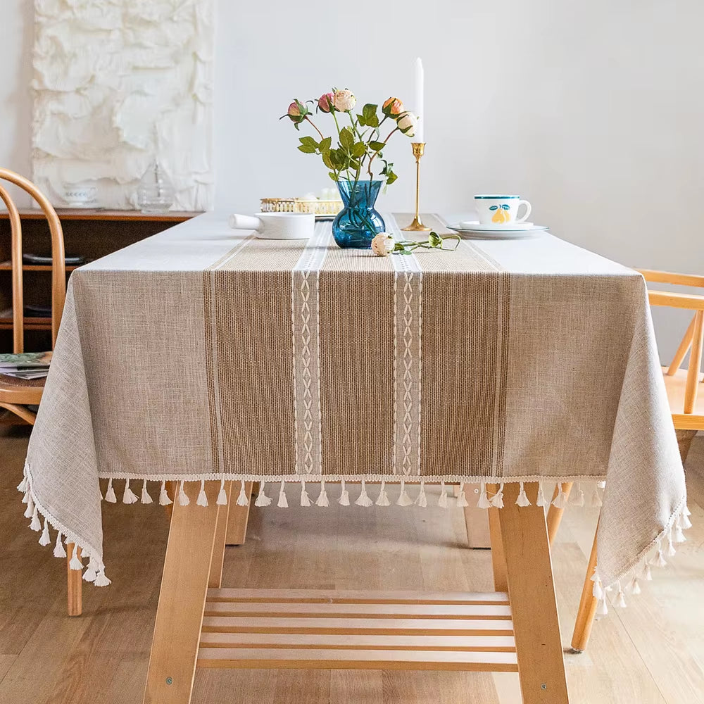 Linen Cotton Tablecloth round Rectangular Table Cloth Waterproof Table Cover for Dining Coffee Table Kitchen Room Decor