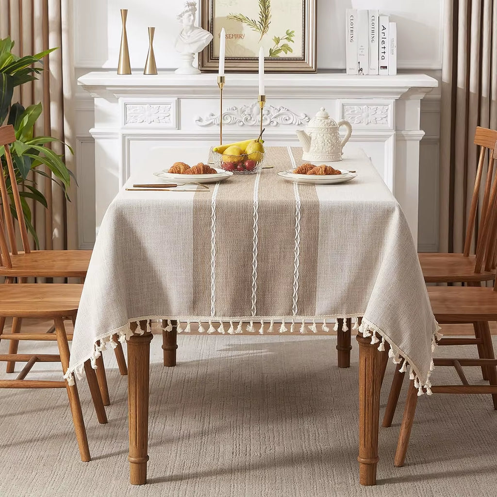 Linen Cotton Tablecloth round Rectangular Table Cloth Waterproof Table Cover for Dining Coffee Table Kitchen Room Decor