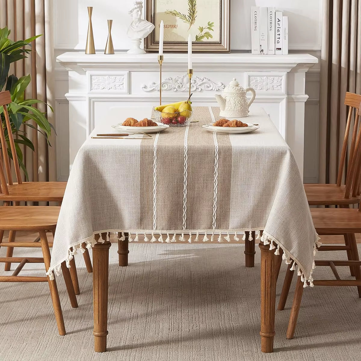 Linen Cotton Tablecloth round Rectangular Table Cloth Waterproof Table Cover for Dining Coffee Table Kitchen Room Decor