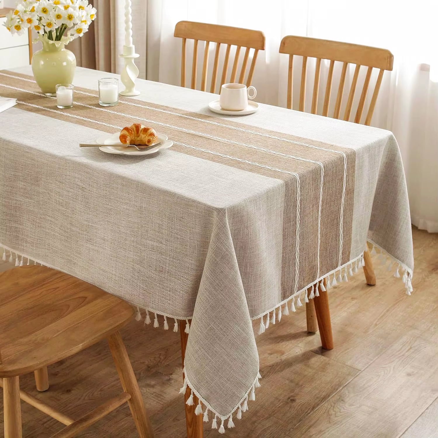 Linen Cotton Tablecloth round Rectangular Table Cloth Waterproof Table Cover for Dining Coffee Table Kitchen Room Decor