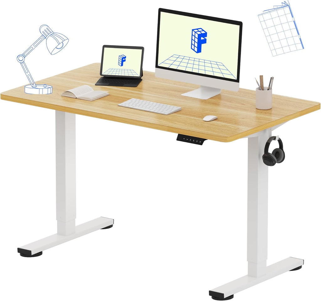 FlexiSpot EN1 Electric Standing Desk — 48”x24” Maple Desktop, White Frame (Height Adjustable)