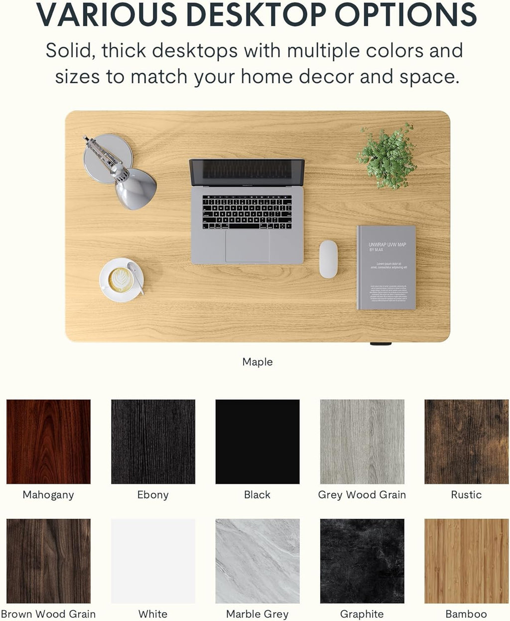 FlexiSpot EN1 Electric Standing Desk — 48”x24” Maple Desktop, White Frame (Height Adjustable)