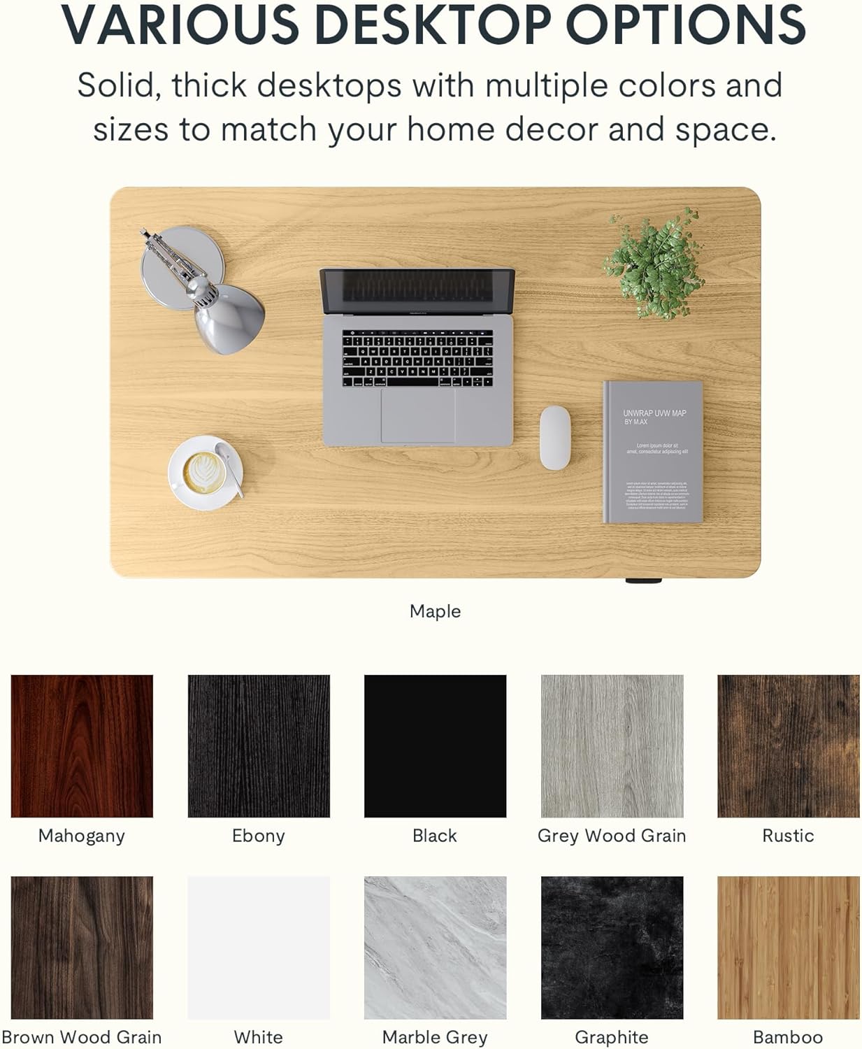 FlexiSpot EN1 Electric Standing Desk — 48”x24” Maple Desktop, White Frame (Height Adjustable)