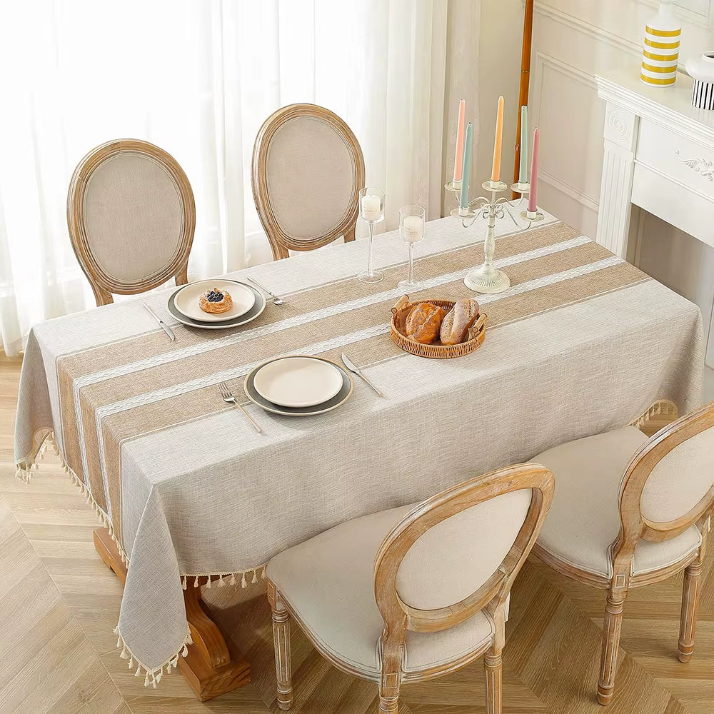 Linen Cotton Tablecloth round Rectangular Table Cloth Waterproof Table Cover for Dining Coffee Table Kitchen Room Decor