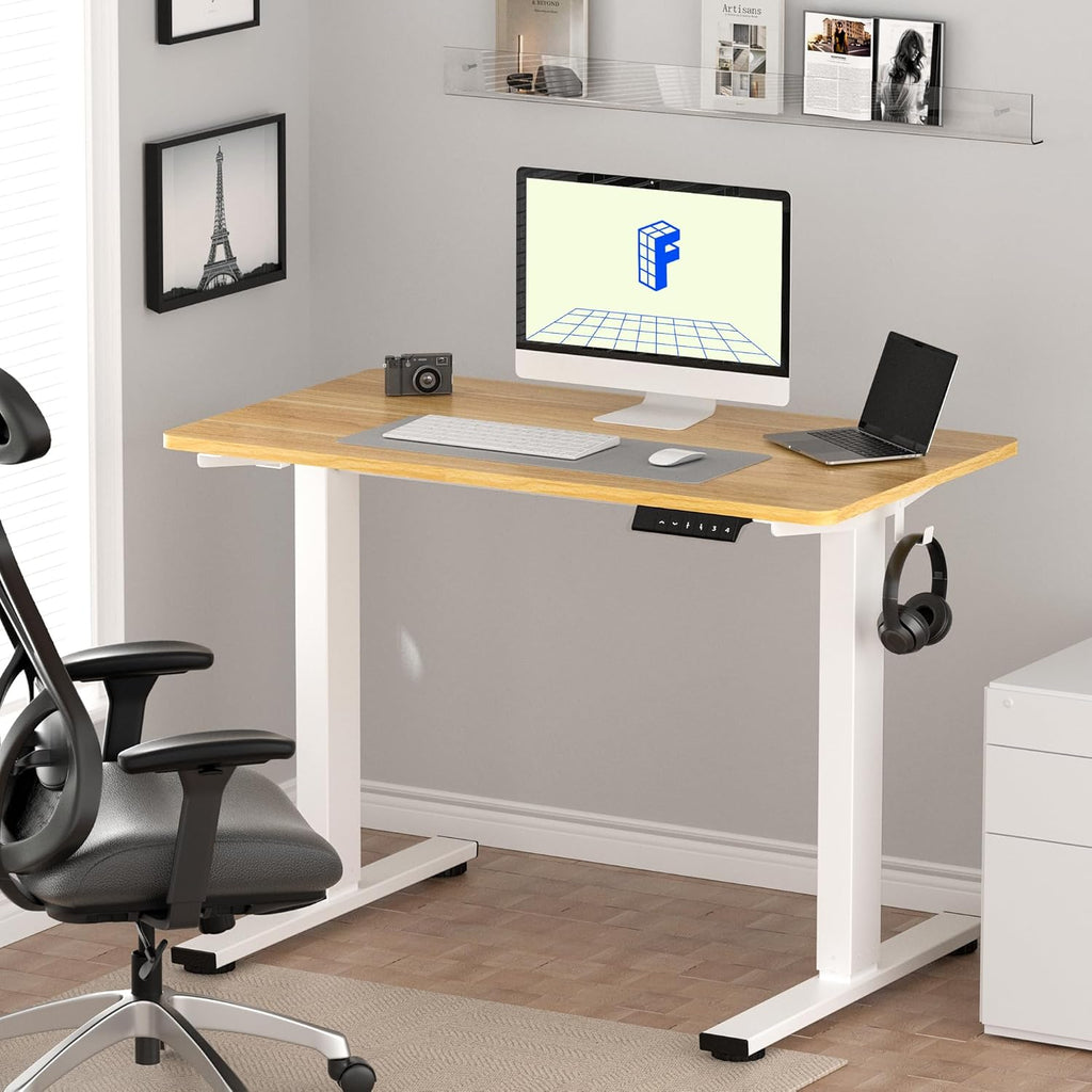FlexiSpot EN1 Electric Standing Desk — 48”x24” Maple Desktop, White Frame (Height Adjustable)