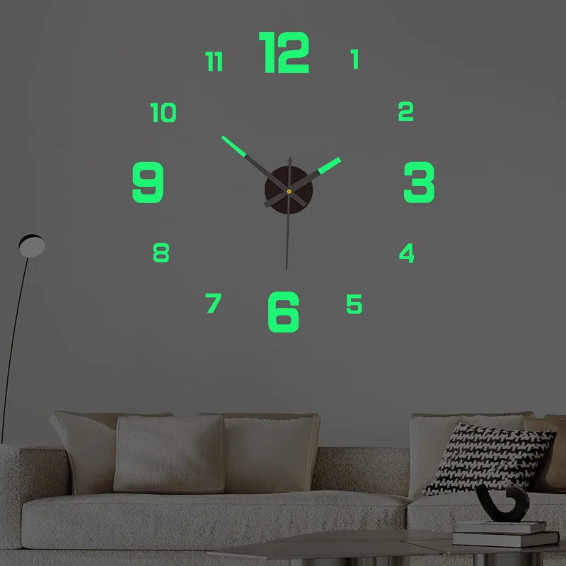 Luminous DIY Wall Clock (Silent, No‑Tick) — Glow‑in‑the‑Dark 3D Numbers, Modern Peel‑&‑Stick Decor