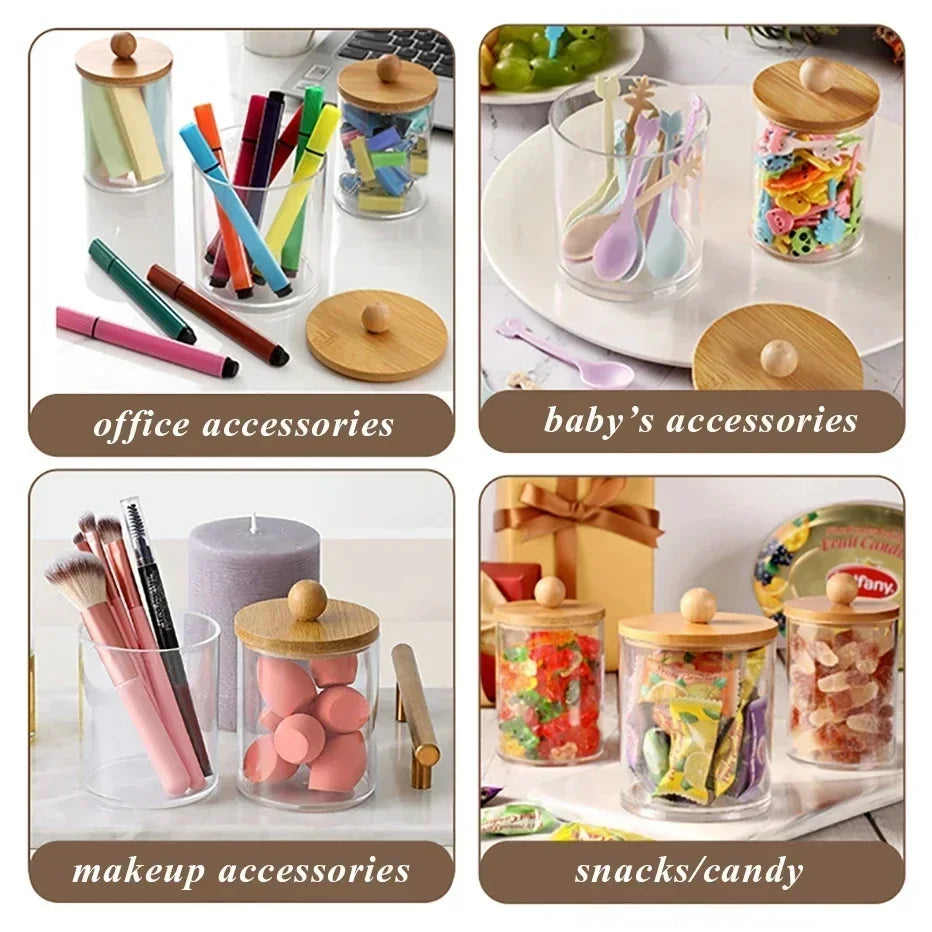 Storage Organizer Holder Canister Apothecary Jars with Lid for Cotton Rounds Acrylic Cosmetic Candy Snacks Desktop Storage Box