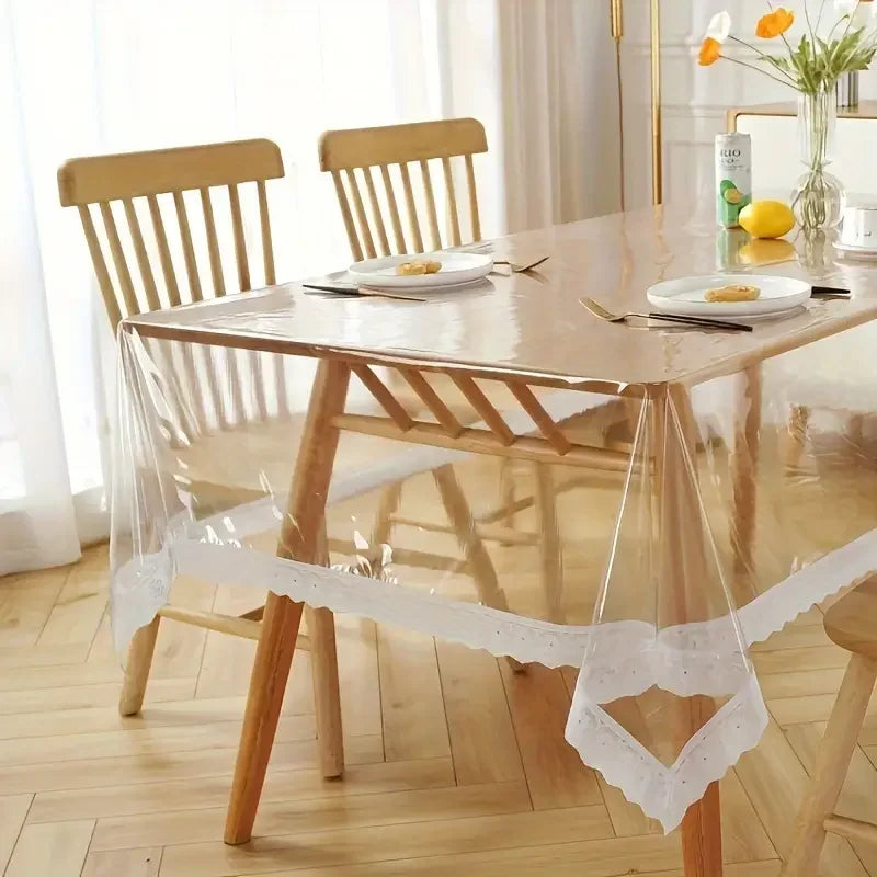 Tablecloth, Thin Transparent Plastic, Oil-Proof Wiping Tablecloth for Dining Tables, Parties, Camping(Odorless)