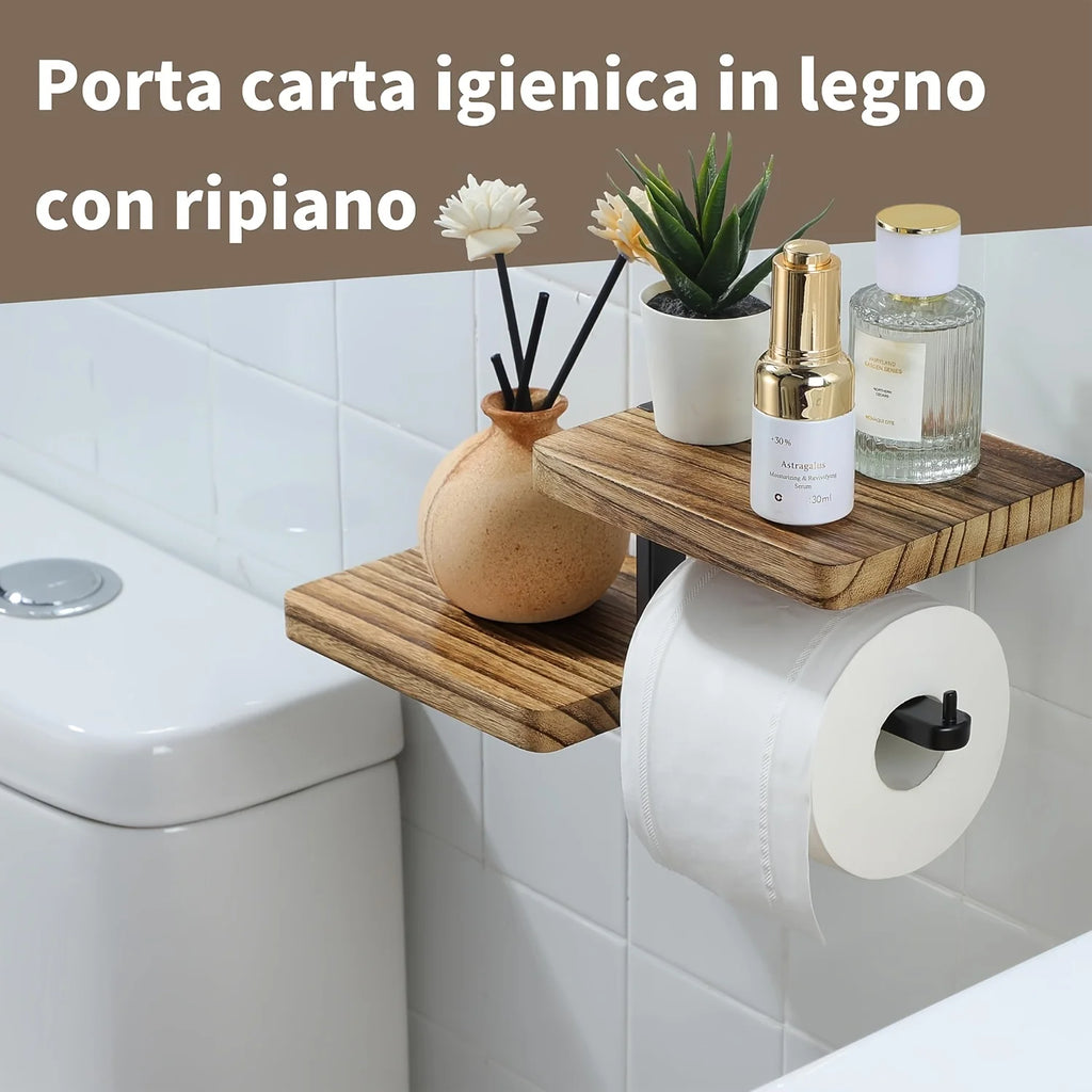 1Pc Wooden Wall Mounted Bathroom Wallpaper Rack Toilet Paper Roll Holder Black Hanging Tissue Roll Dispenser Kitchen Accessories