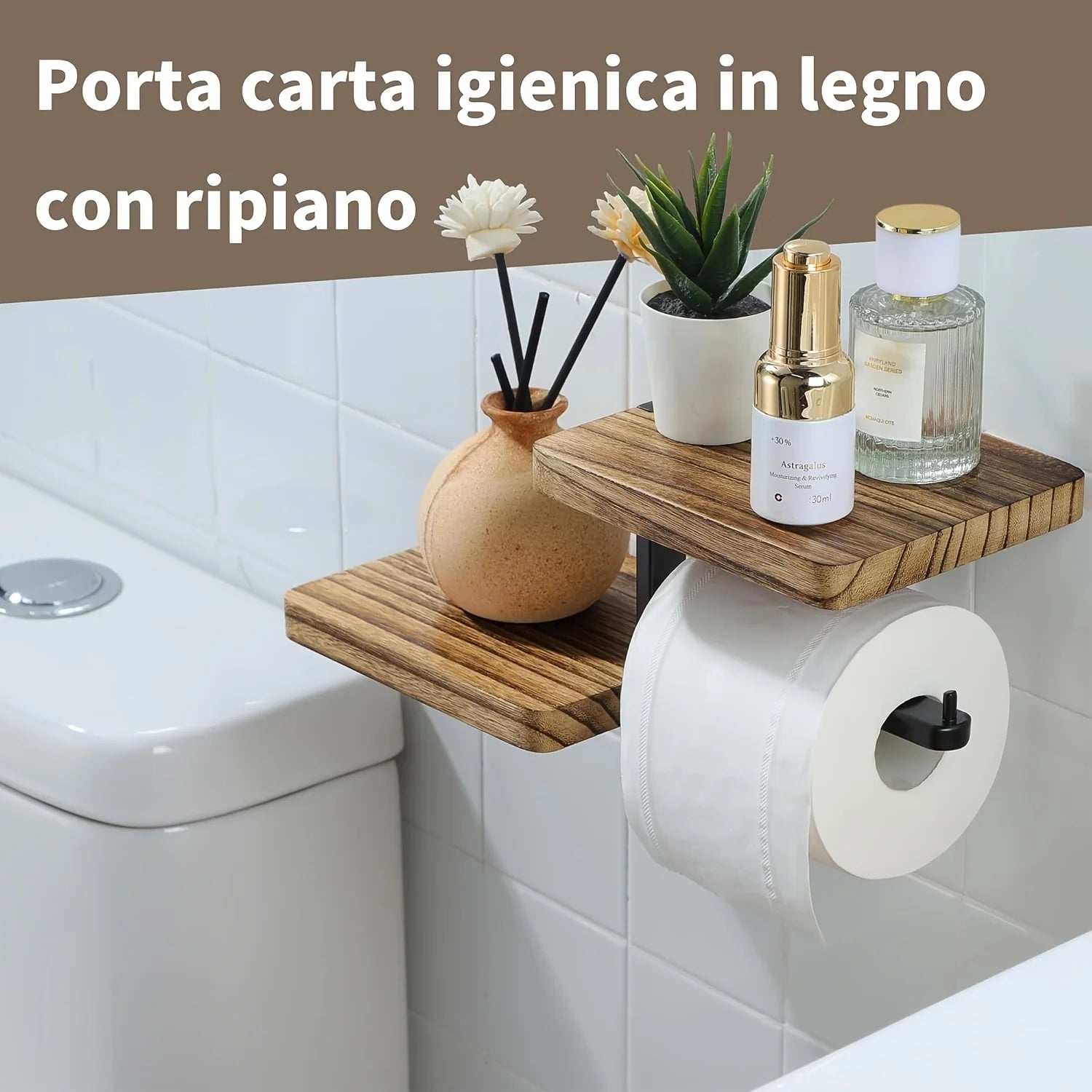 1Pc Wooden Wall Mounted Bathroom Wallpaper Rack Toilet Paper Roll Holder Black Hanging Tissue Roll Dispenser Kitchen Accessories