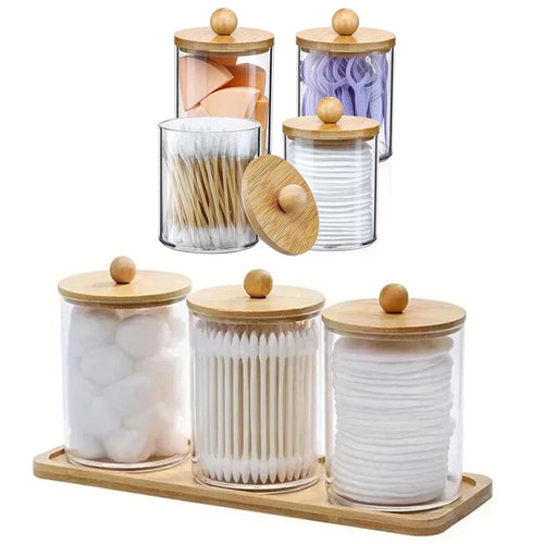 Storage Organizer Holder Canister Apothecary Jars with Lid for Cotton Rounds Acrylic Cosmetic Candy Snacks Desktop Storage Box