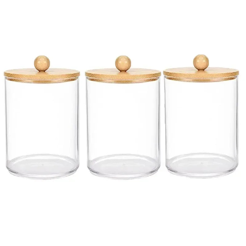 Storage Organizer Holder Canister Apothecary Jars with Lid for Cotton Rounds Acrylic Cosmetic Candy Snacks Desktop Storage Box