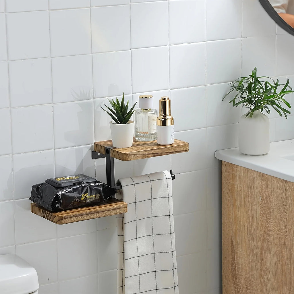 1Pc Wooden Wall Mounted Bathroom Wallpaper Rack Toilet Paper Roll Holder Black Hanging Tissue Roll Dispenser Kitchen Accessories