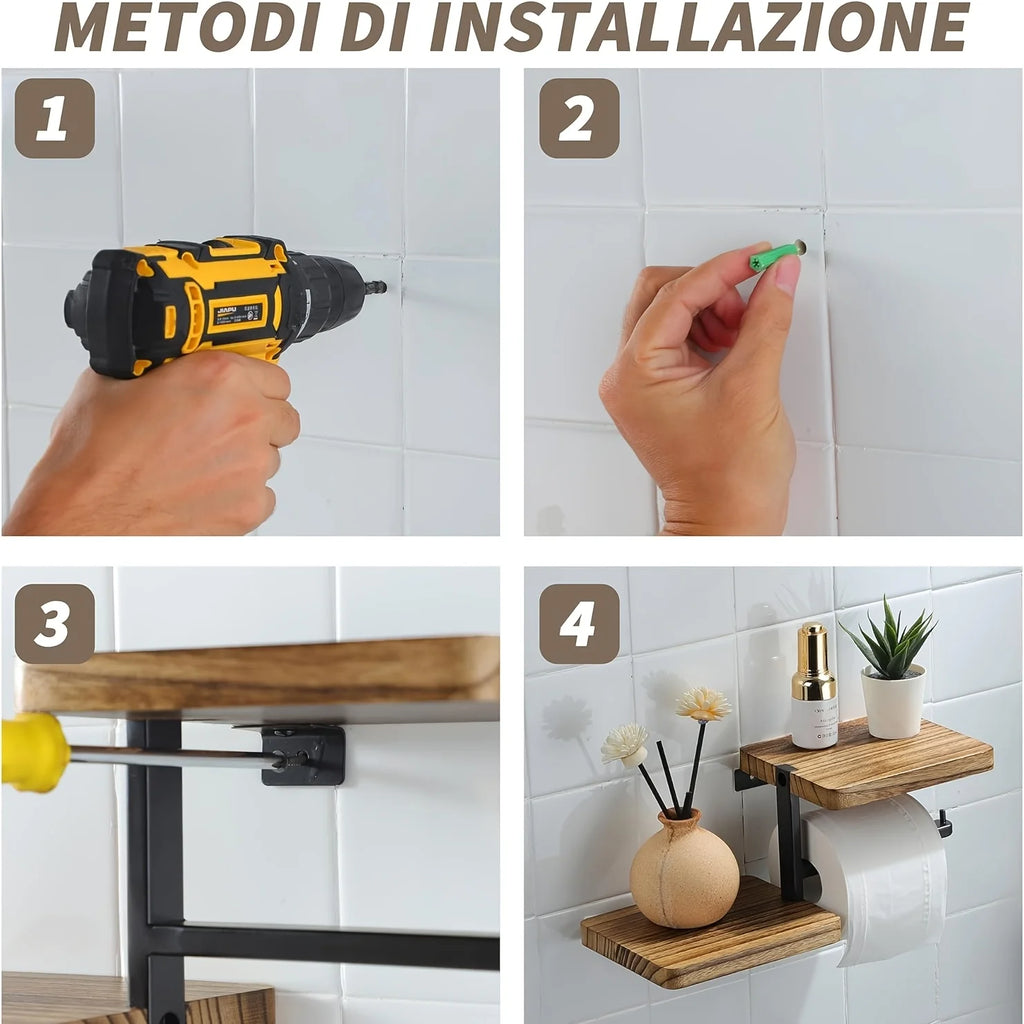 1Pc Wooden Wall Mounted Bathroom Wallpaper Rack Toilet Paper Roll Holder Black Hanging Tissue Roll Dispenser Kitchen Accessories