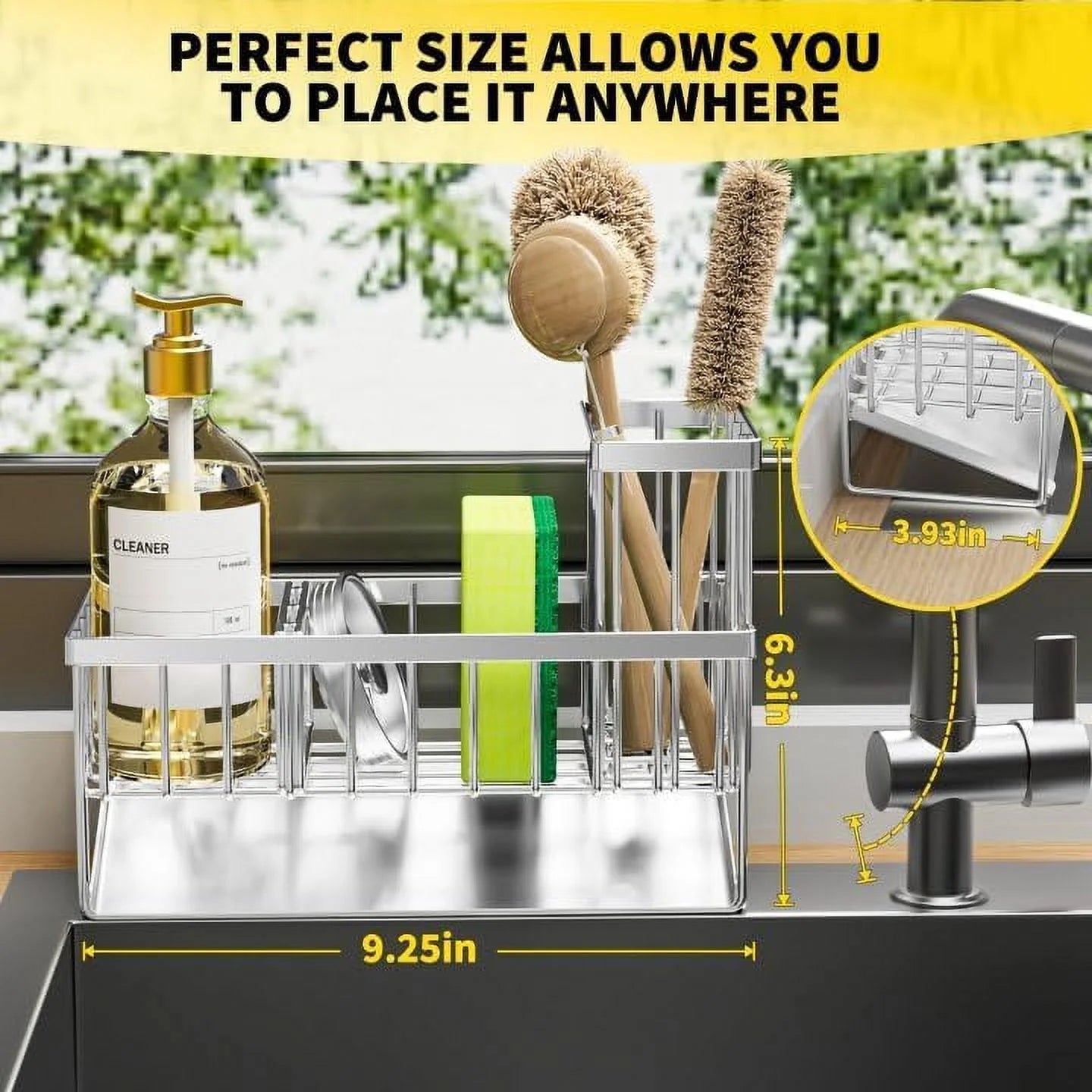 Stainless Steel Sink Caddy Kitchen Organizer, Waterproof and Rustproof, Silver, 1 Count