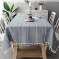 Cotton Linen Stripe Tassel Tablecloth Stain Resistant Dust-Proof Table Cover for Kitchen Dinning Tabletop Decoration Rectangular