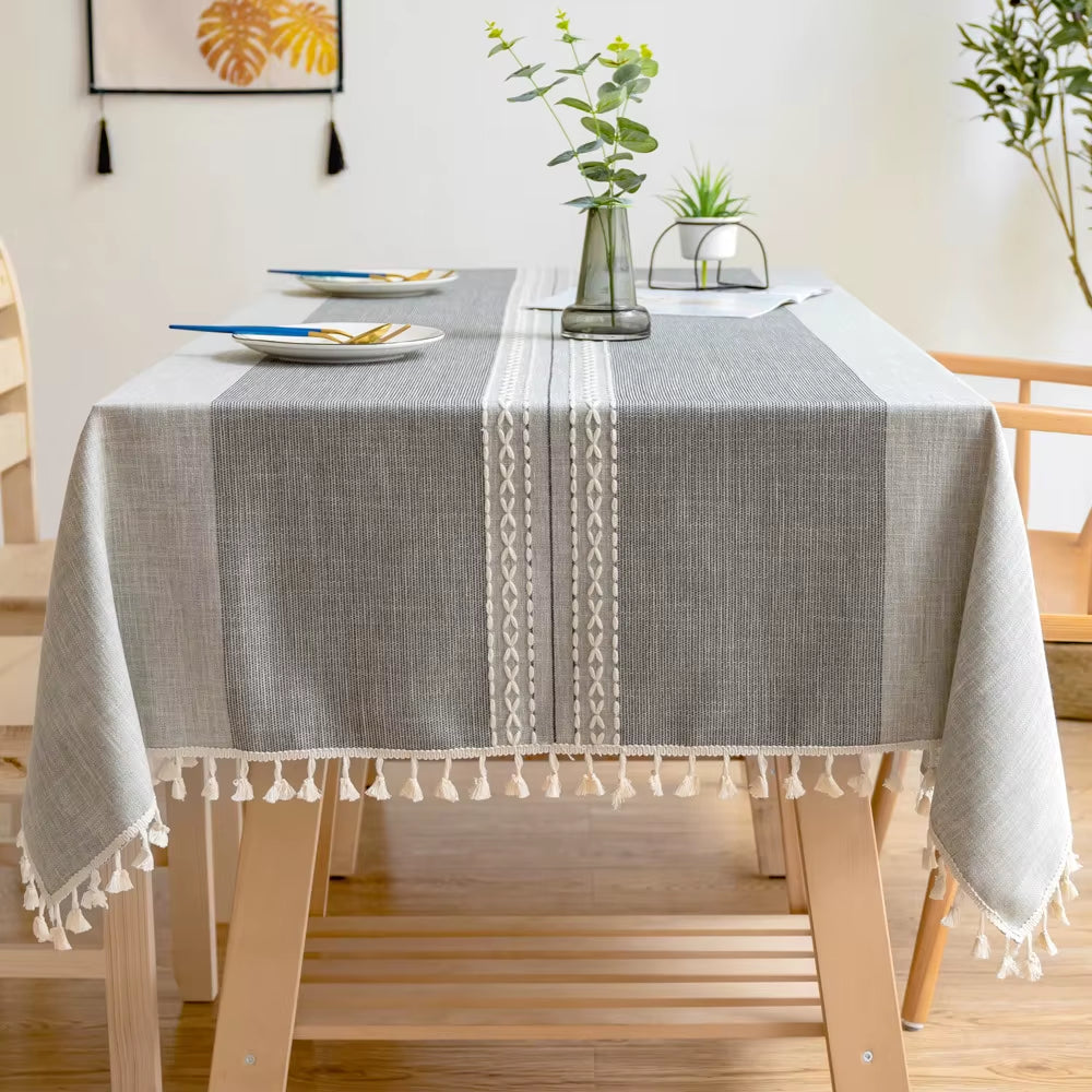 Linen Cotton Tablecloth round Rectangular Table Cloth Waterproof Table Cover for Dining Coffee Table Kitchen Room Decor