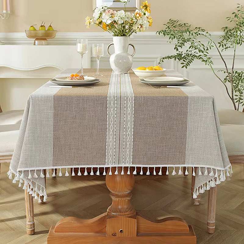 Linen Cotton Tablecloth round Rectangular Table Cloth Waterproof Table Cover for Dining Coffee Table Kitchen Room Decor