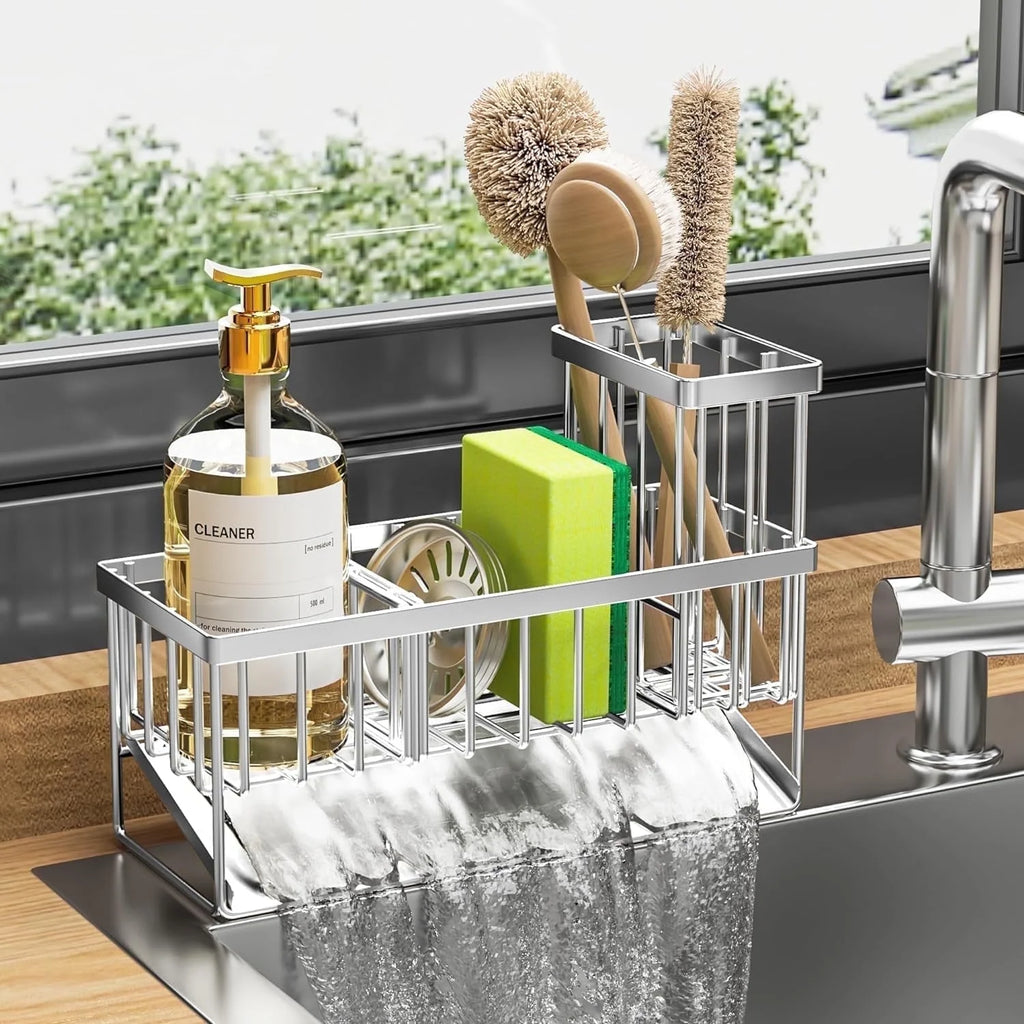 Stainless Steel Sink Caddy Kitchen Organizer, Waterproof and Rustproof, Silver, 1 Count
